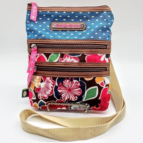Lily Bloom Blue Polka Dot Multicolor Floral Crossbody Bag - Picture 1 of 5